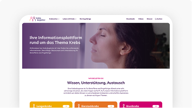 Screenshot der Krebsbegleiter.at-Website mit Informationen und Unterstützung bei Krebserkrankungen